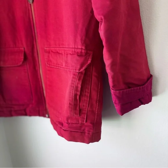 Eddie Bauer Down Red Barn Chore Jacket Coat Leather Suede Brown Collar - Picture 4 of 7